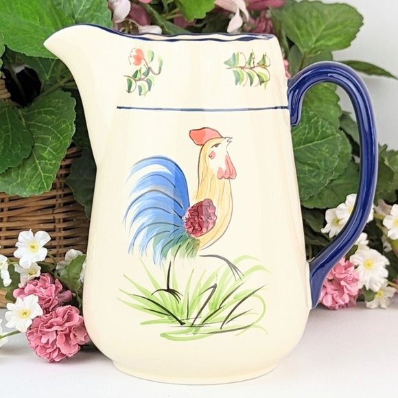 Rooster Pitcher Farmhouse Country Homestead Juice Pitcher Retro Cracker Barrel - Picture 1 of 8
